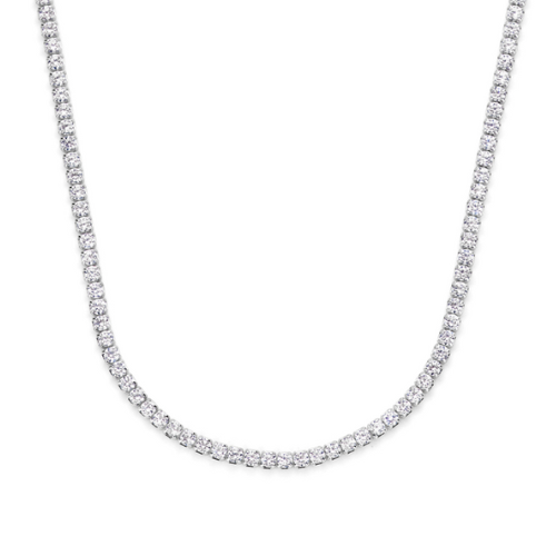 Tennis-Halskette Zirkonia Weiß – Silber 925/000, Rhodiniert