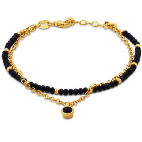 Armband Damen 2-reihig mit schwarzen Kristallen – Silber 925/000 vergoldet oder rhodiniert