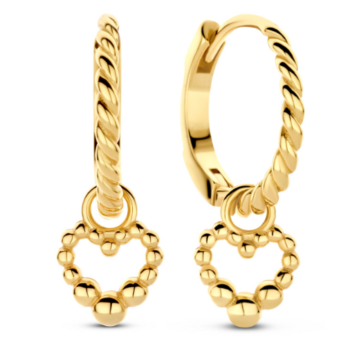 Klappcreolen Damen „Twisted“ mit Herz-Anhänger – Silber 925/000 vergoldet oder rhodiniert