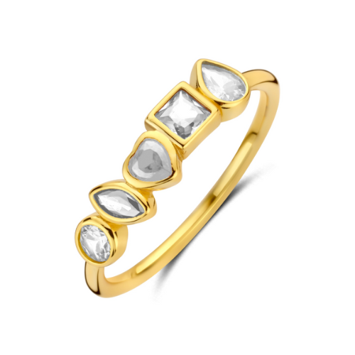 Damenring mit 5 Zirkonia – 925/- Silber, vergoldet oder rhodiniert