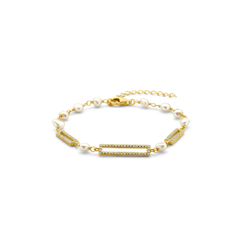 Armband mit Süßwasser-Zuchtperle & 82 Zirkonia – Silber 925/000, vergoldet – Damen