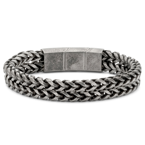 Frank1967 Armband 2-reihig – Edelstahl IPB, Vintage-Look, 12 mm breit, 20 cm, ca. 65 g, inkl. Geschenkbox