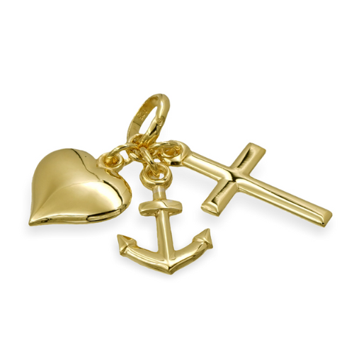 Anhänger „Faith & Love“ – Herz, Anker & Kreuz