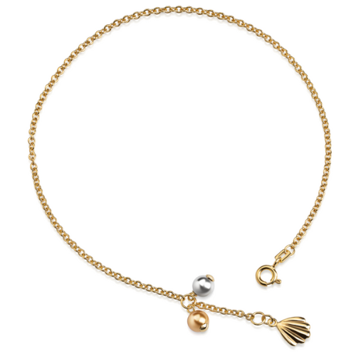 Fußkette mit Swarovski® Pearls & Muschel – 925er Silber, Made in Germany