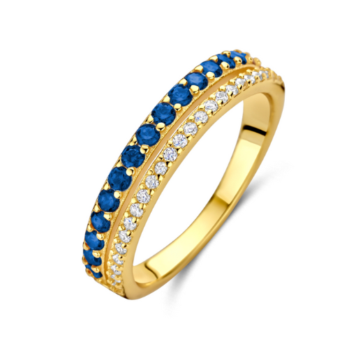 Damenring Silber 925 vergoldet – 41 Zirkonia Blau/Grün & Weiß, 4 mm, inkl. Geschenkbox