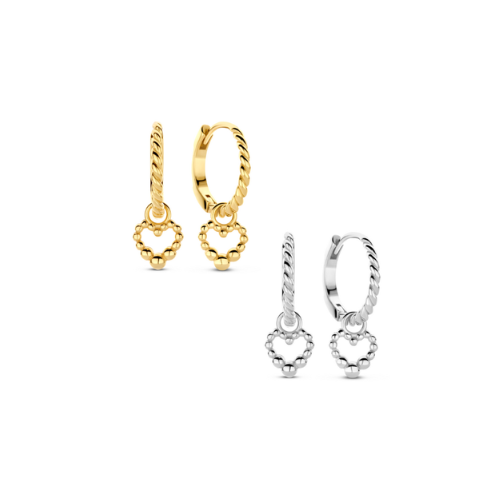 Klappcreolen Damen „Twisted“ mit Herz-Anhänger – Silber 925/000 vergoldet oder rhodiniert