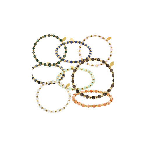 Damen-Armband mit runden Naturstein-Perlen – Edelstahl IPG 14 kt. vergoldet, flexibel