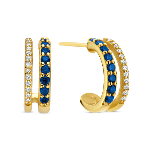 Ohrstecker Silber 925 vergoldet – 42 Zirkonia Blau/Grün & Weiß, Ø 15 mm, inkl. Geschenkbox