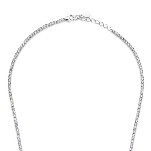 Tennis-Halskette Zirkonia Weiß – Silber 925/000, Rhodiniert