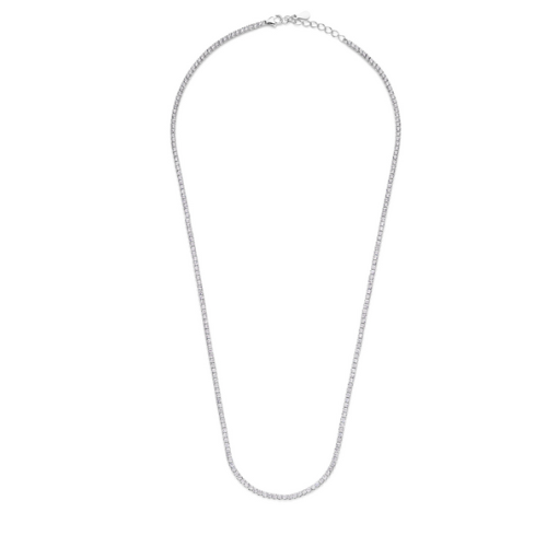 Tennis-Halskette Zirkonia Weiß – Silber 925/000, Rhodiniert