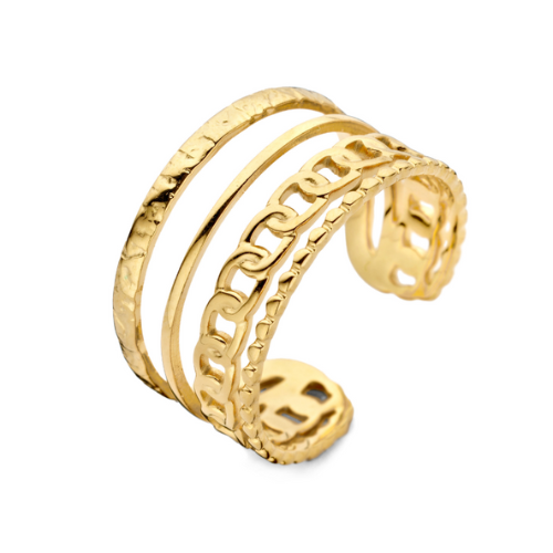 Lovebird Damenring Edelstahl – 4-reihig, 11 mm breit, Ø Gewicht 2,10 g, Gold- oder Silberfarbe, inkl. Geschenkbox