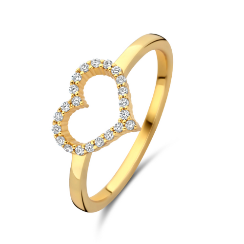 Damenring Herz 22 Zirkonia Silber 925/000, vergoldet – Größen 52, 54, 56