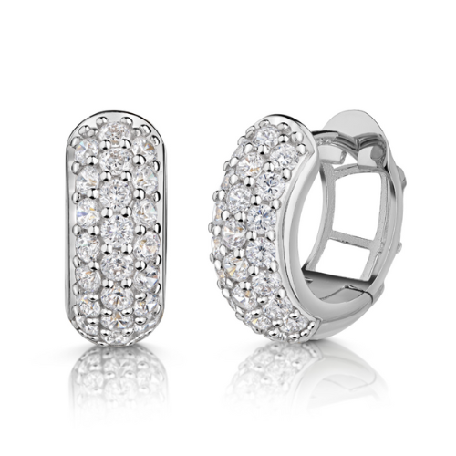 Klappcreolen Silber 925/000 – 44 Zirkonia, rhodiniert, Ø 15,5 mm, 6 mm breit, ca. 6 g, inkl. Geschenkbox