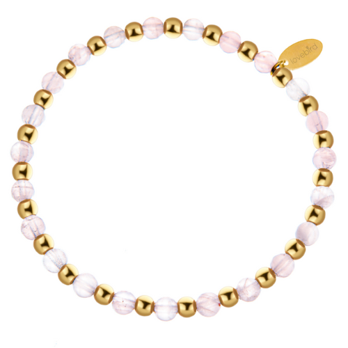 Damen-Armband mit runden Naturstein-Perlen – Edelstahl IPG 14 kt. vergoldet, flexibel