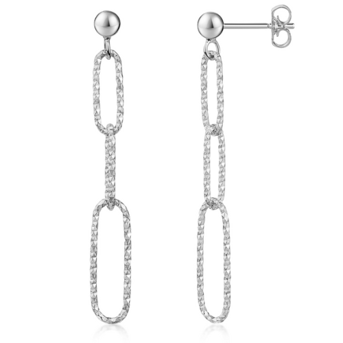 Ohrstecker mit 3 Gliedern Silber 925/000 – Ø Kugel 3 mm, diamantierte Glieder, ca. 38 mm, ca. 1,3 g, inkl. Geschenkbox