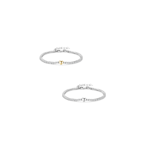 Tennisarmband mit Herzen und Zirkonia – Silber 925/000, rhodiniert & teilvergoldet