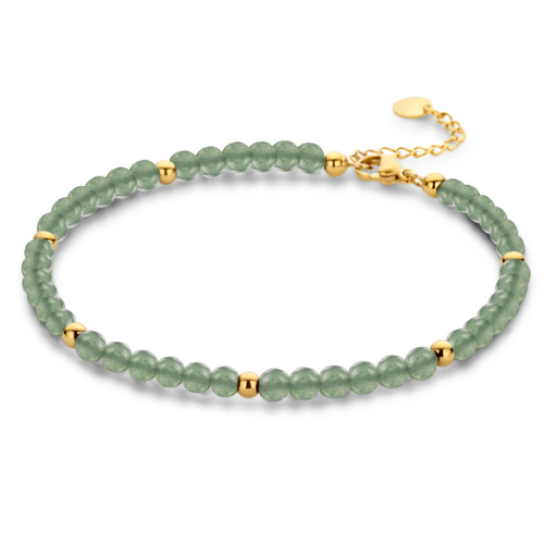 Damen-Fußkette mit grünem Achat – Edelstahl IPG 14 kt. vergoldet, 22 cm + 3 cm Verlängerung