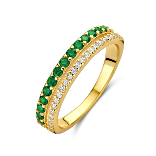 Damenring Silber 925 vergoldet – 41 Zirkonia Blau/Grün & Weiß, 4 mm, inkl. Geschenkbox