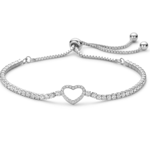 Armband Herz mit 68 Zirkonia – Silber 925/000, vergoldet oder rhodiniert
