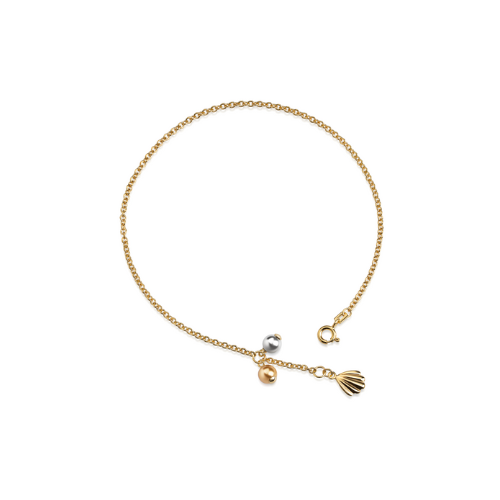 Fußkette mit Swarovski® Pearls &amp; Muschel – 925er Silber, Made in Germany