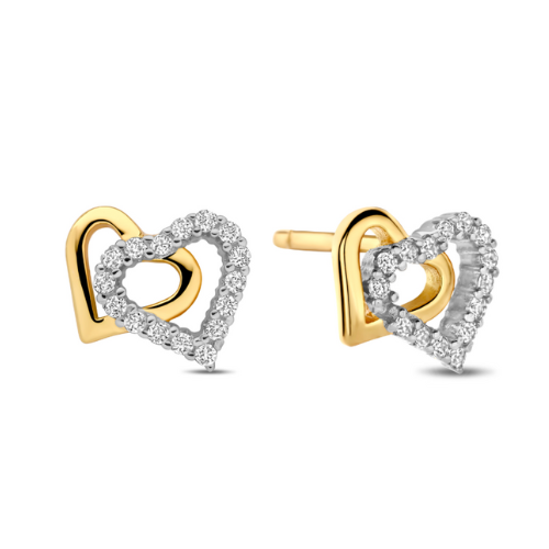 Ohrstecker Herzen 32 Zirkonia Damen Echt Silber 925/000, vergoldet