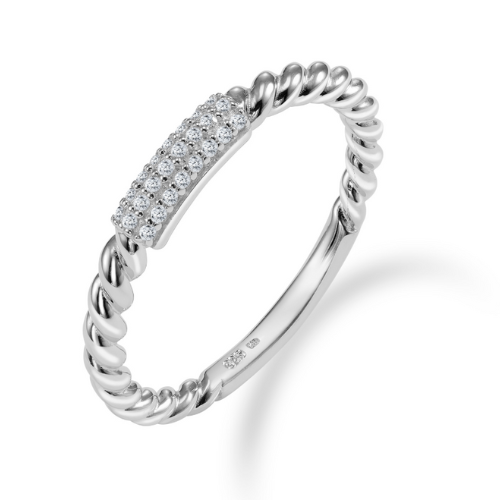 Damenring Twisted mit 24 Zirkonia – 925 Sterling Silber, rhodiniert