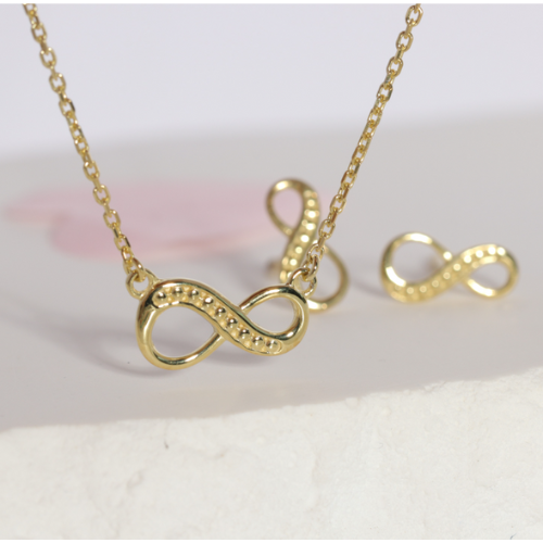 Set Collier &amp; Ohrstecker „Endless“ Silber 925 vergoldet / rhodiniert – Anhänger 11,5 x 6,2 mm, Ohrstecker 4,8 x 9,8 mm, inkl. Geschenkbox