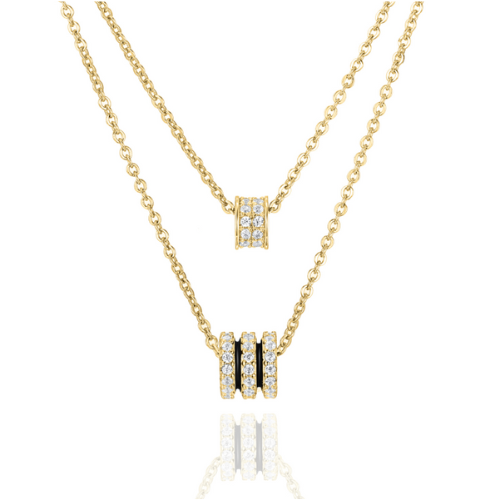 Collier 2-reihig mit Zirkonia & Lack – Silber 925/000, rhodiniert oder vergoldet