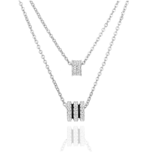 Collier 2-reihig mit Zirkonia & Lack – Silber 925/000, rhodiniert oder vergoldet