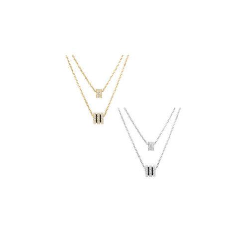 Collier 2-reihig mit Zirkonia & Lack – Silber 925/000, rhodiniert oder vergoldet