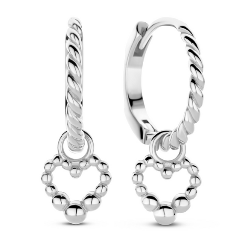 Klappcreolen Damen „Twisted“ mit Herz-Anhänger – Silber 925/000 vergoldet oder rhodiniert