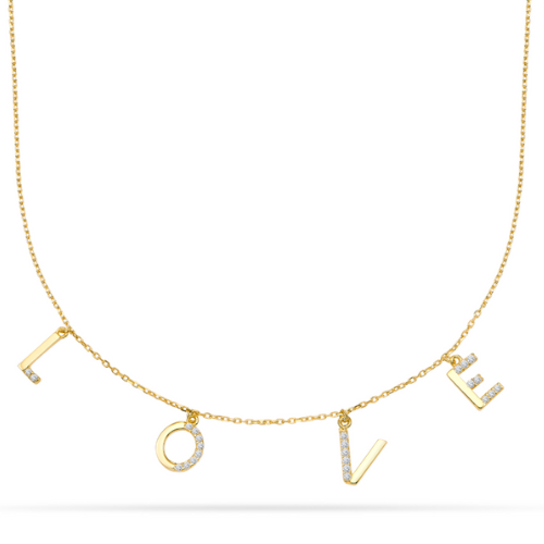 Collier Buchstaben LOVE mit 10 Zirkonia – 333/- Gold, Damen