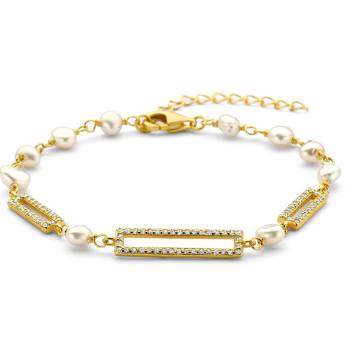 Armband mit Süßwasser-Zuchtperle & 82 Zirkonia – Silber 925/000, vergoldet – Damen