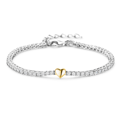 Tennisarmband mit Herzen und Zirkonia – Silber 925/000, rhodiniert & teilvergoldet