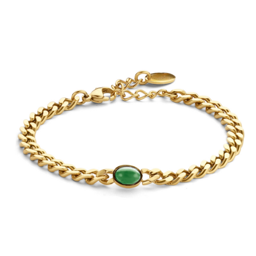Lovebird Armband Edelstahl – 14kt. Farbvergoldung, 5 mm, Steine: Katzenauge / Achat schwarz / Lapis, inkl. Geschenkbox