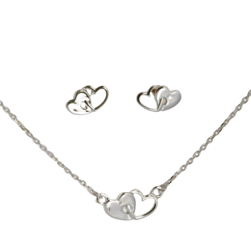 Set Collier & Ohrstecker Herz – Damen 925 Sterling Silber, rhodiniert oder vergoldet