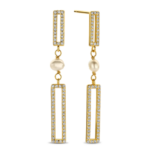 Ohrstecker mit Süßwasser-Zuchtperle & 120 Zirkonia – Silber 925/000, vergoldet – Damen