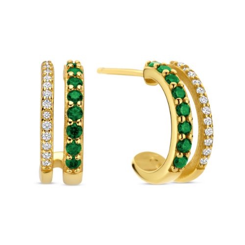 Ohrstecker Silber 925 vergoldet – 42 Zirkonia Blau/Grün & Weiß, Ø 15 mm, inkl. Geschenkbox