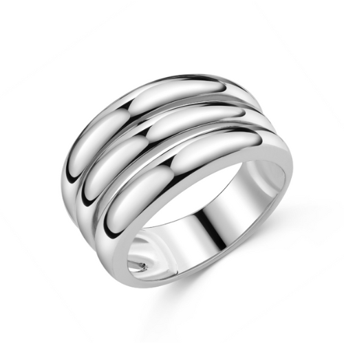 Damenring Silber 925 rhodiniert – 3-reihig, 12,5 mm breit, 3 Größen (54, 56, 58), inkl. Geschenkbox