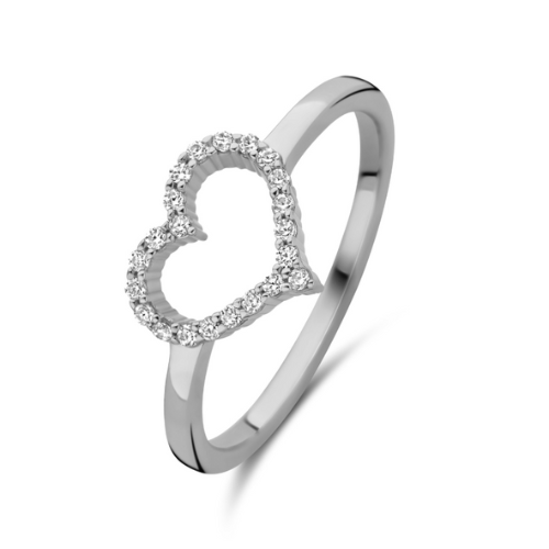 Damenring Herz 22 Zirkonia Silber 925/000, vergoldet – Größen 52, 54, 56