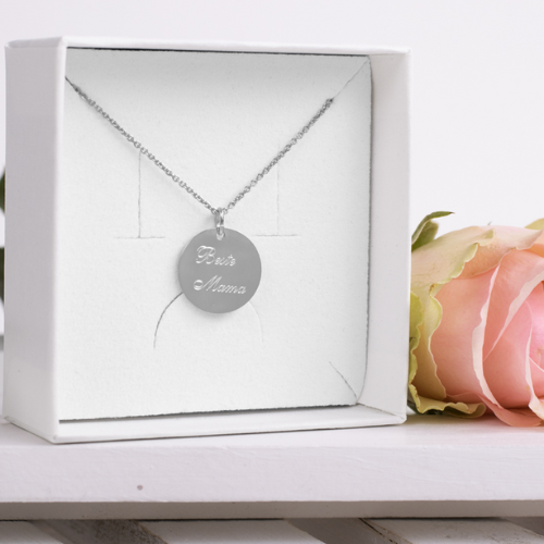 Set Gravurplatte „Beste Mama“ – 925 Sterling Silber oder vergoldet