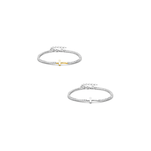 Tennisarmband Damen Silber 925 rhodiniert mit 54 Zirkonia & Kreuz – Silber oder vergoldet – Geschenkidee Schmuck