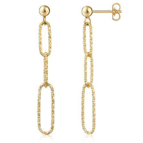 Ohrstecker mit 3 Gliedern Silber 925/000 – Ø Kugel 3 mm, diamantierte Glieder, ca. 38 mm, ca. 1,3 g, inkl. Geschenkbox