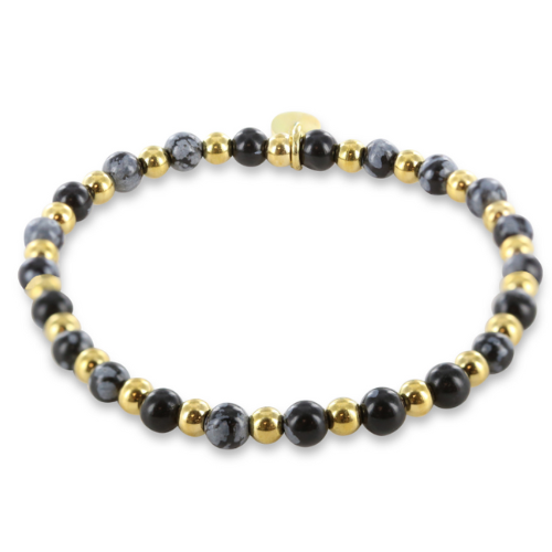 Damen-Armband mit runden Naturstein-Perlen – Edelstahl IPG 14 kt. vergoldet, flexibel