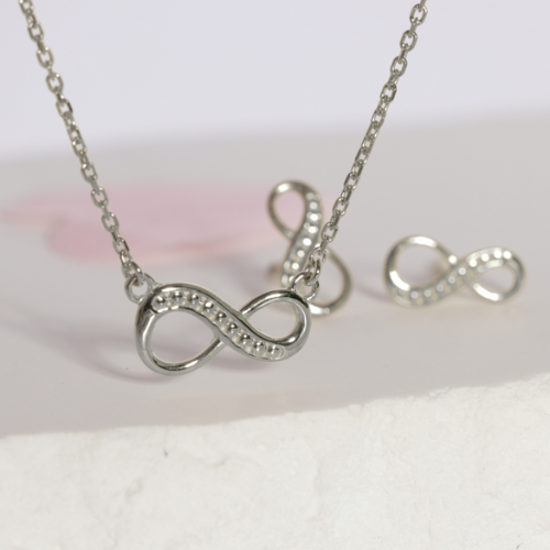 Set Collier &amp; Ohrstecker „Endless“ Silber 925 vergoldet / rhodiniert – Anhänger 11,5 x 6,2 mm, Ohrstecker 4,8 x 9,8 mm, inkl. Geschenkbox