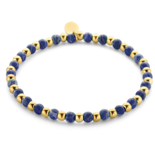 Damen-Armband mit runden Naturstein-Perlen – Edelstahl IPG 14 kt. vergoldet, flexibel