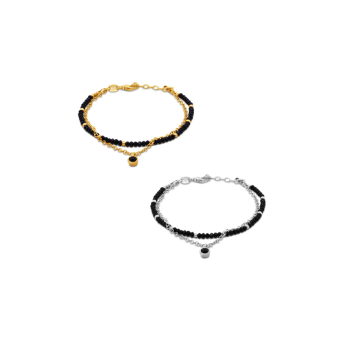 Armband Damen 2-reihig mit schwarzen Kristallen – Silber 925/000 vergoldet oder rhodiniert