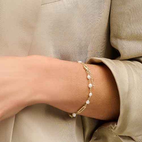 Armband mit Süßwasser-Zuchtperle & 82 Zirkonia – Silber 925/000, vergoldet – Damen