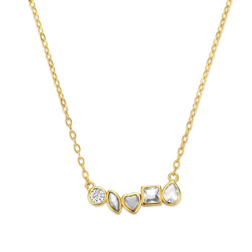 Collier mit 5 Zirkonia – 925/- Silber, vergoldet oder rhodiniert, Damen