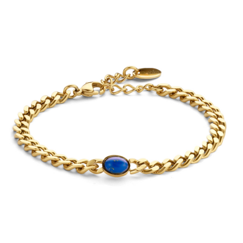 Lovebird Armband Edelstahl – 14kt. Farbvergoldung, 5 mm, Steine: Katzenauge / Achat schwarz / Lapis, inkl. Geschenkbox